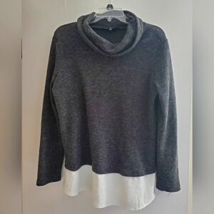 Fred David Grey Mock Cowl Neck Sweater with Faux Under Shirt